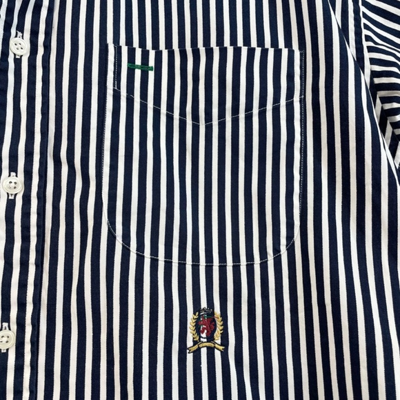 Tommy Hilfiger Short Sleeve Button Down Shirt Navy White Stripe Men L VINTAGE - Picture 13 of 15